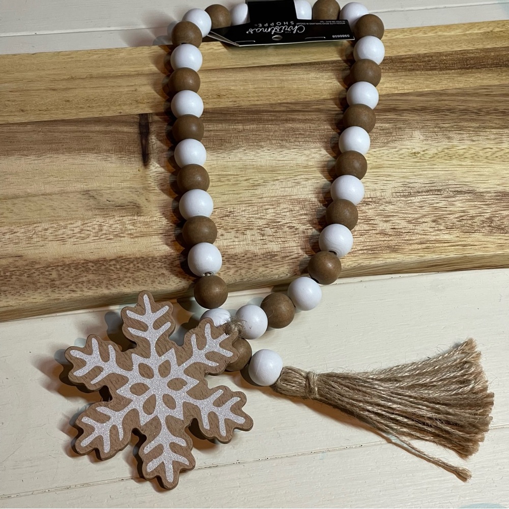 Winter Wooden Beads Tier Tray Decor 34”